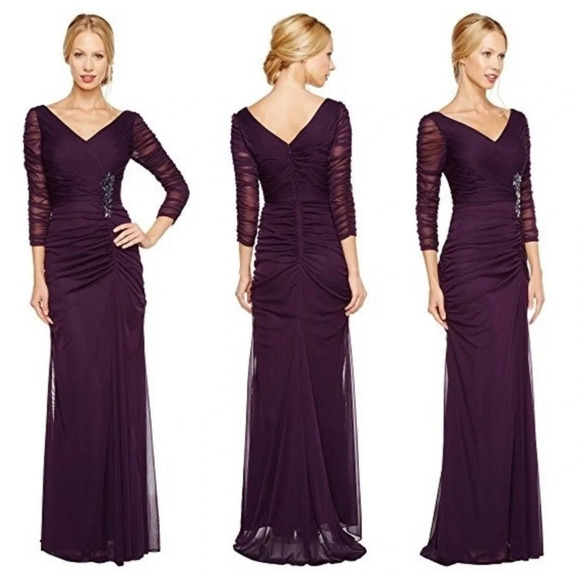 Adrianna Papell Women’s Size 14 Navy Blue Ruched 3/4 Sleeve Long Maxi Dress - Picture 16 of 16